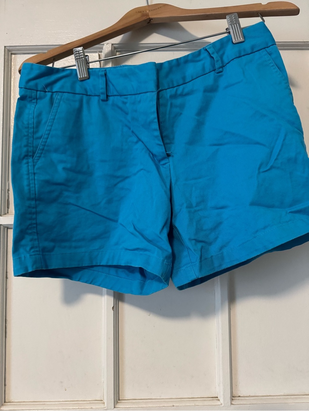 Women's Bright Turquoise Cotton-Blend Casual Twill Shorts